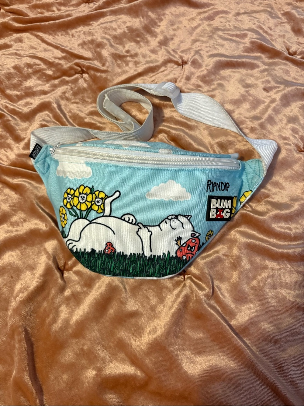 Ripndip Light Blue Floral Cat Bum Bag with White Strap